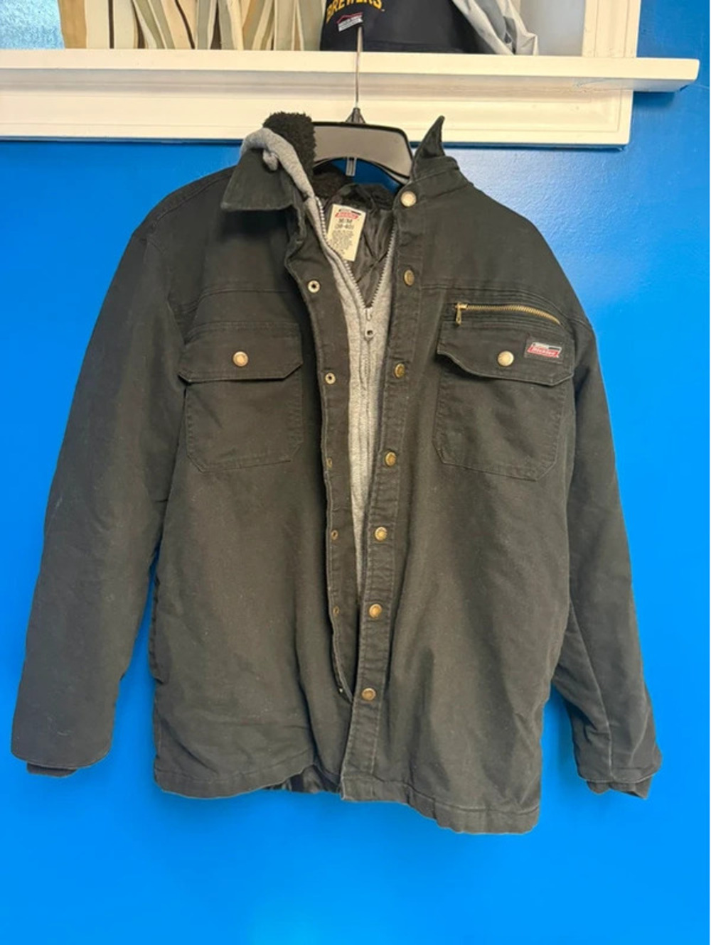 Genuine Dickies Mens Sherpa Lined Hooded Canvas Work Jacket Black Medium (38-40)